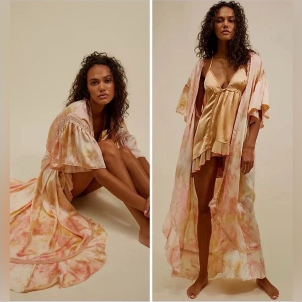 Free People Tie-Dye Robe in Pink and Cream
